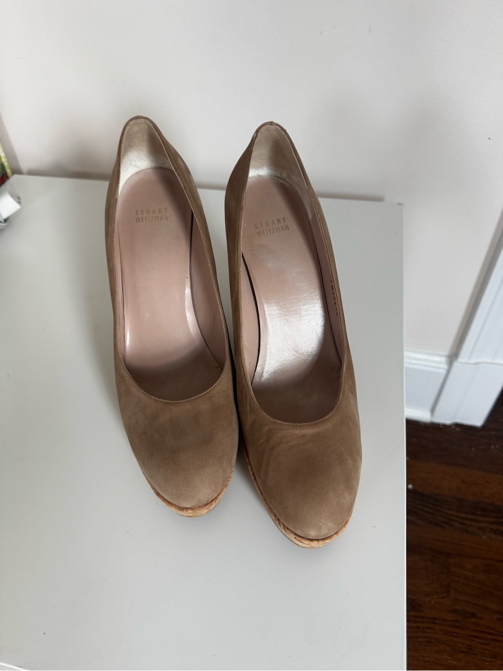 Stuart Weitzman Taupe Suede Platform Pump Heels